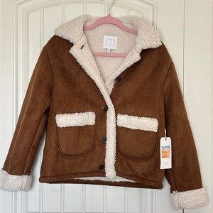 NWT Brown Suede Sherpa Button down Women’s coat size Small